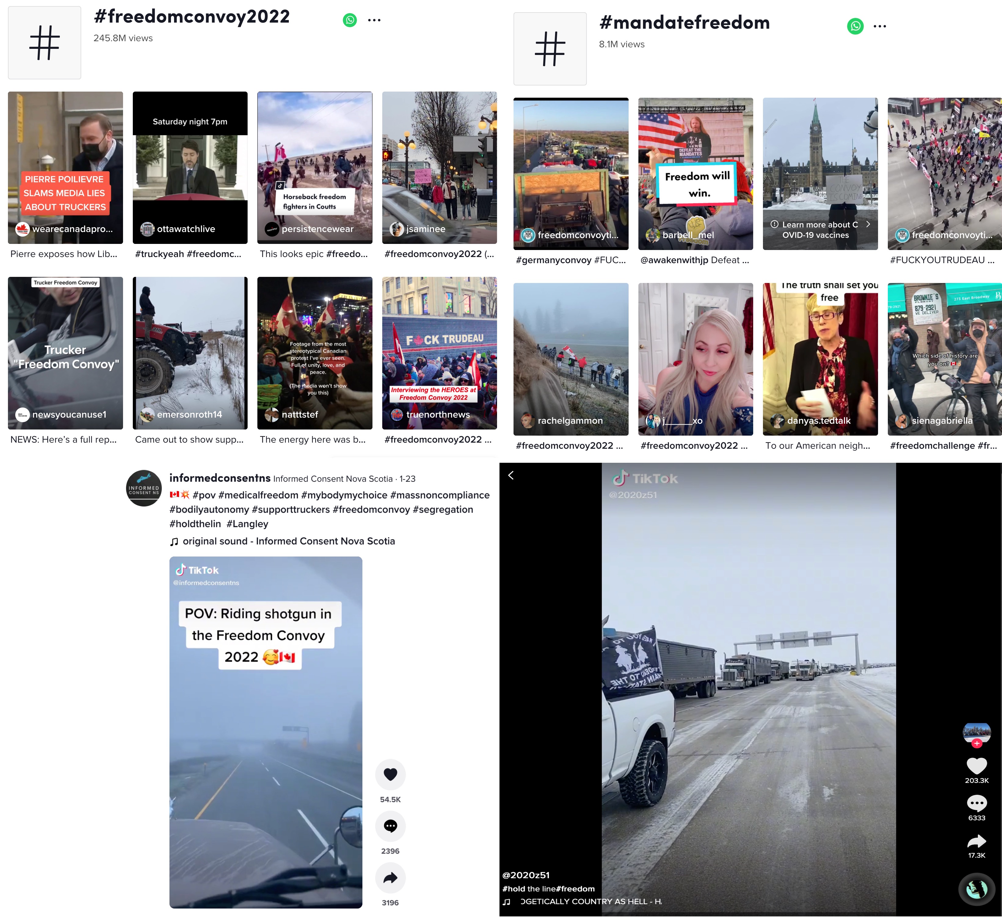 List of videos on TikTok that use Canadian convoy hashtags