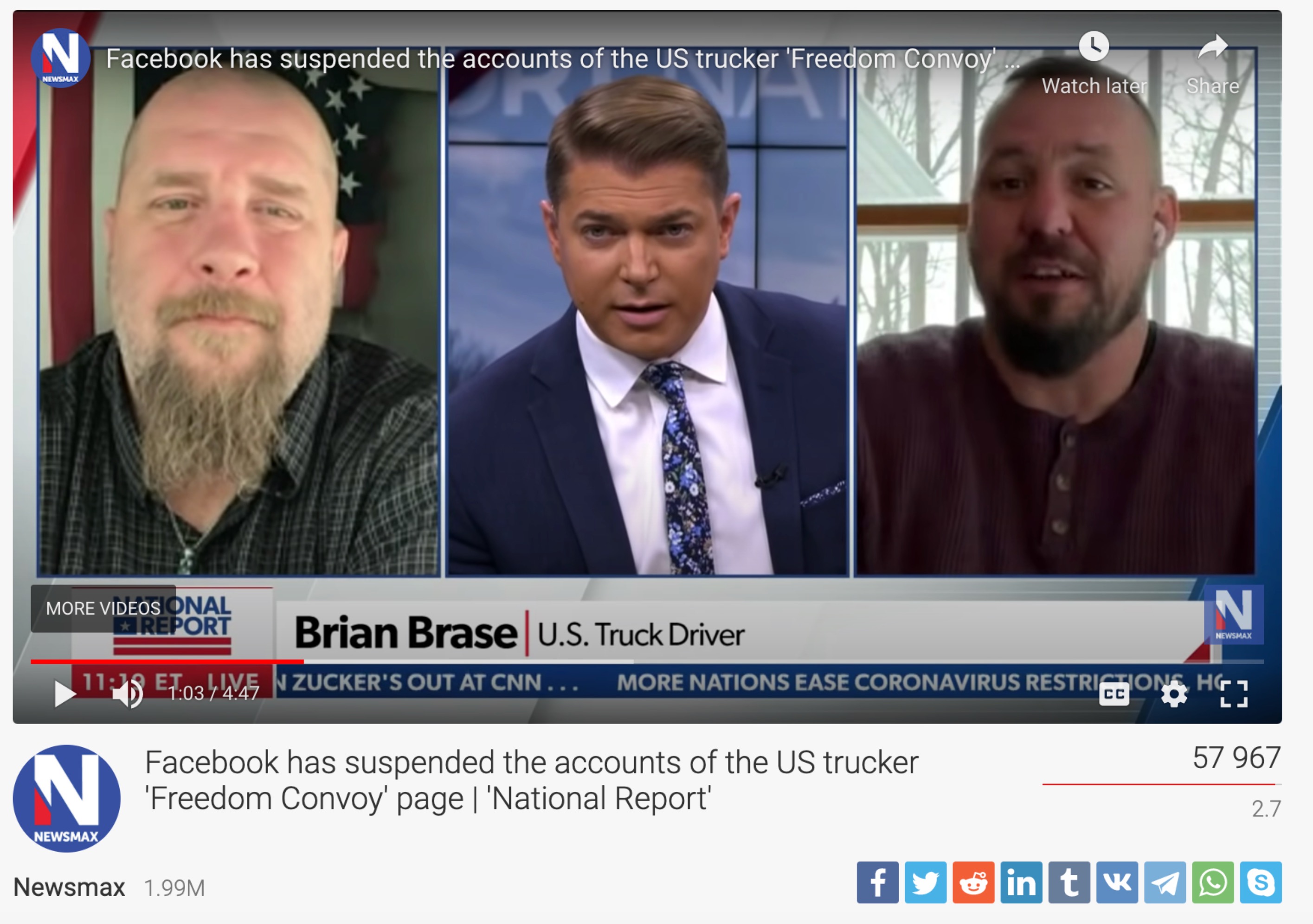 YouTube thumbnail of video interview of convoy organizers Johnson and Brase on Newsmax’s The National Report