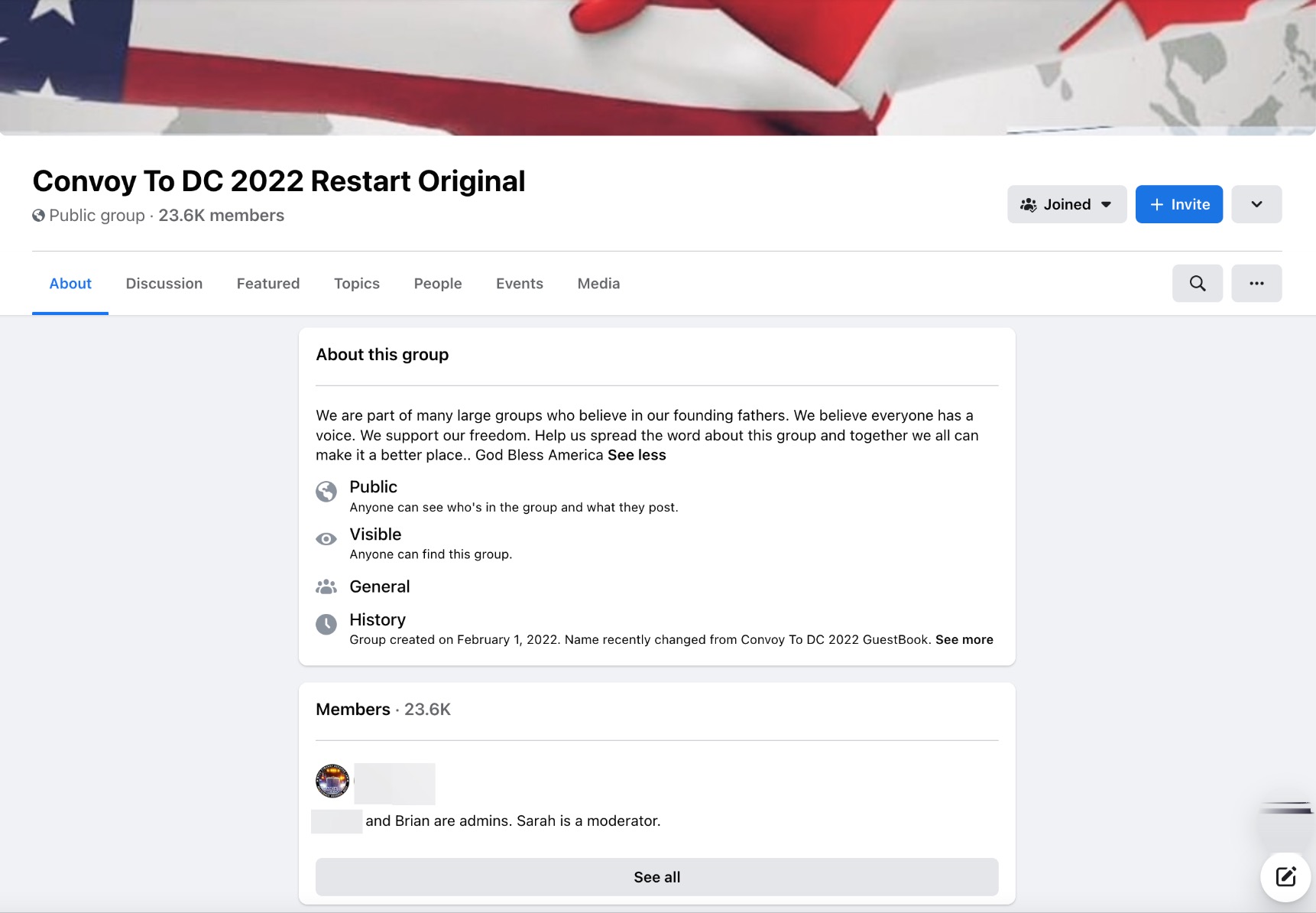 Convoy to DC 2022 Restart Facebook page