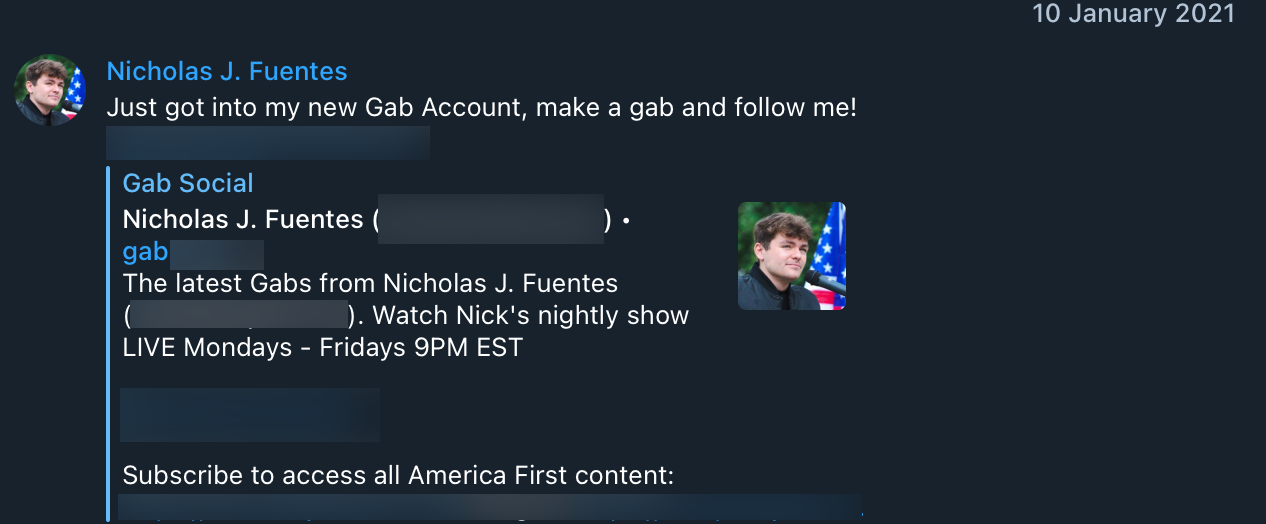Fuentes joining Gab post