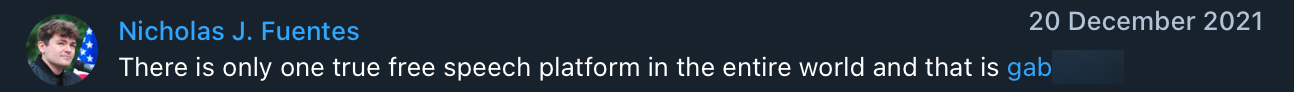 Fuentes Gab free speech post