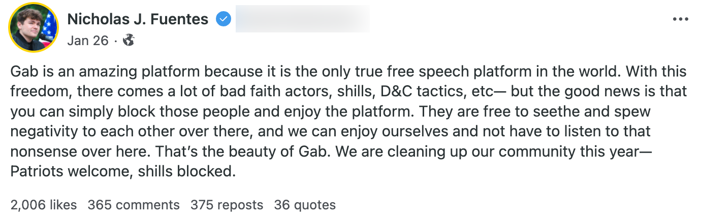 Fuentes Gab amazing platform post