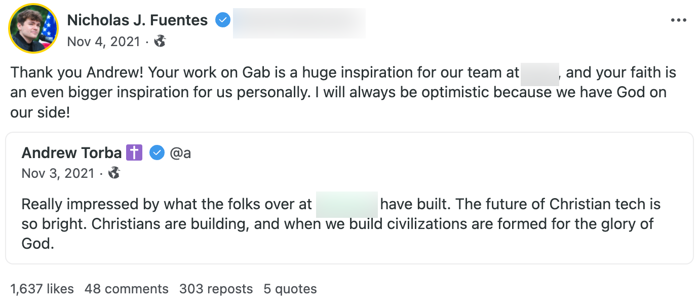 Fuentes Gab inspiration for his streaming platform post