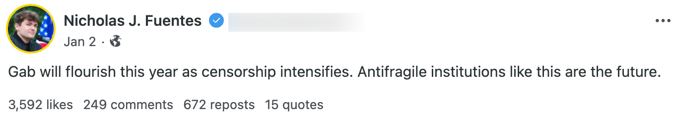 Fuentes lauding Gab post2