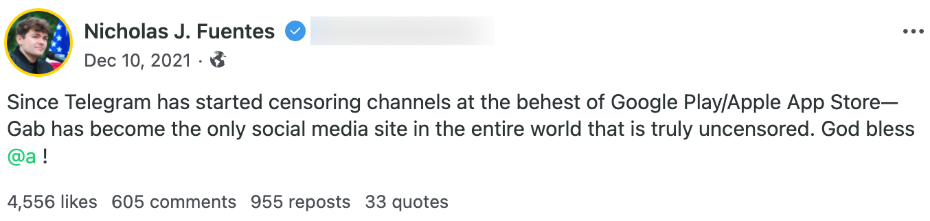 Fuentes lauding Gab post4