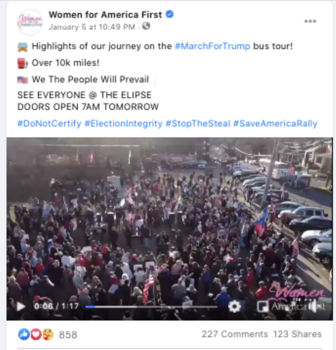 Women for America First promotes January 6