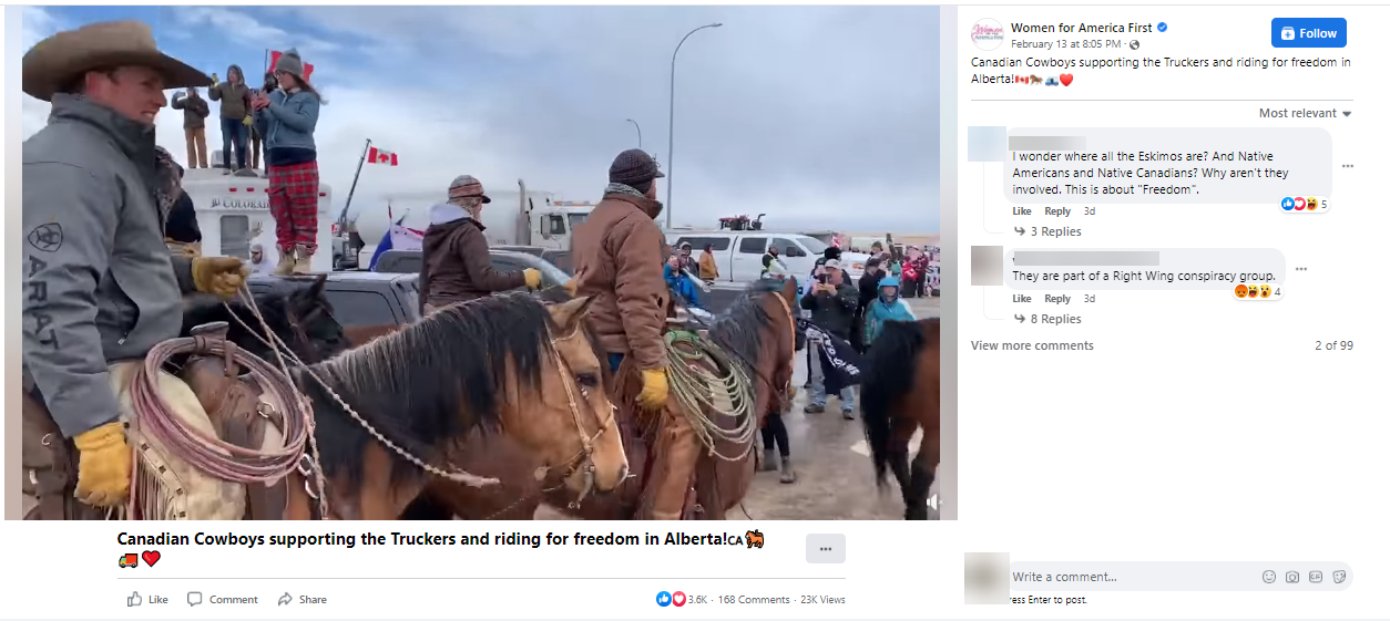 Women for America First promotes the Canadian trucker convoy