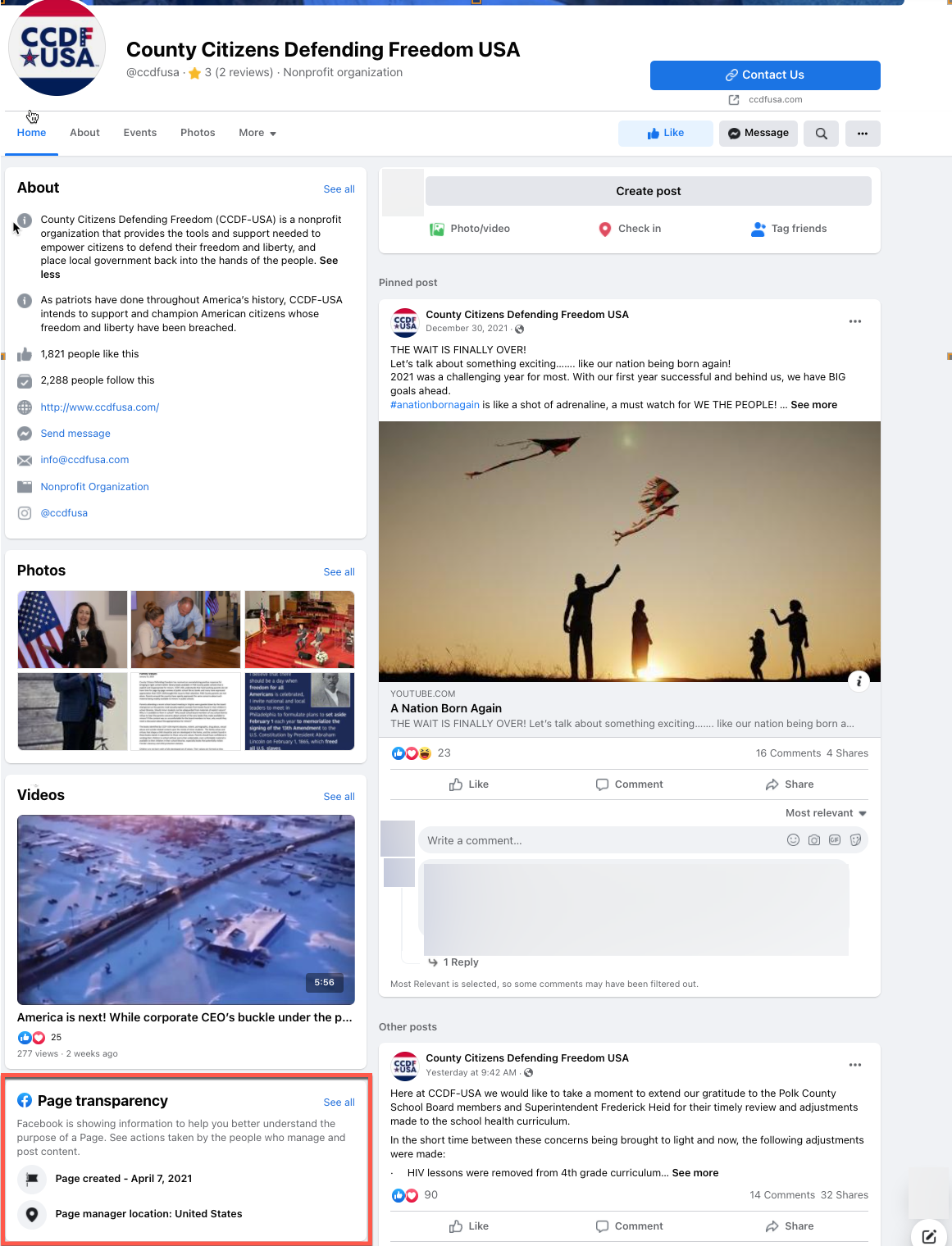 image of facebook page
