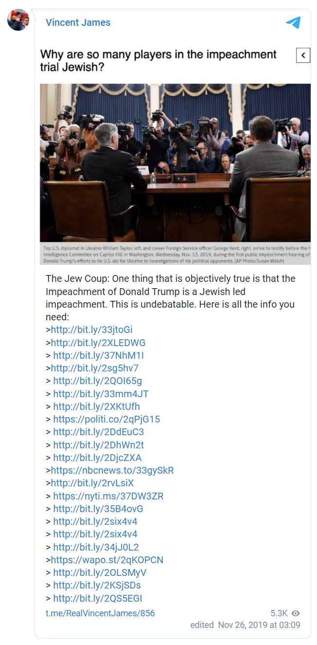 Vincent James Foxx calls impeachment "The Jew Coup"