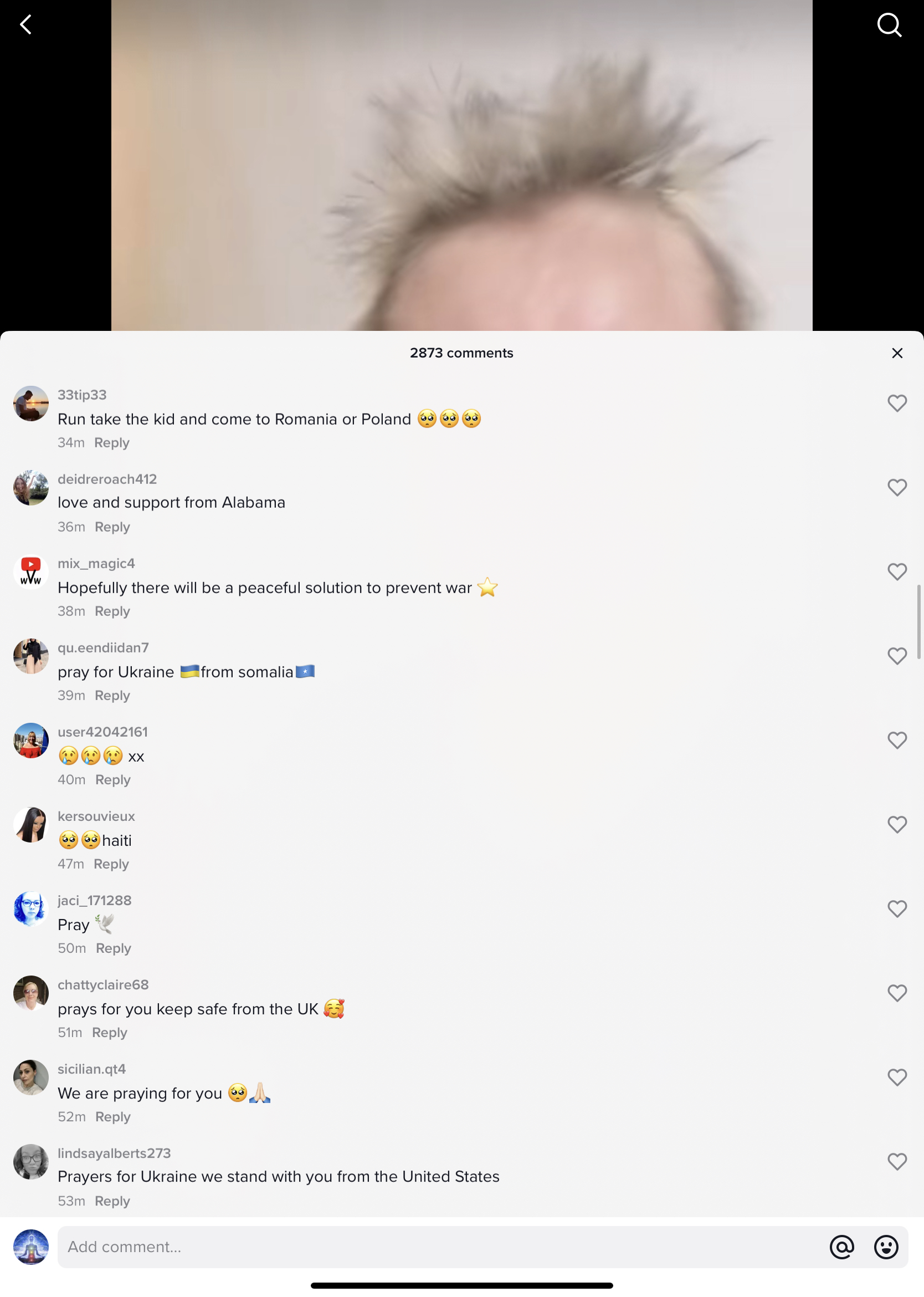 English speakers commenting about their support for Ukraine on video post 2/3