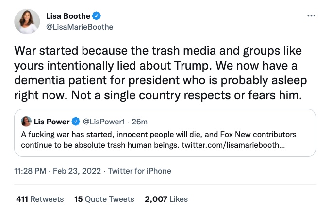 Lisa Boothe tweet blaming Media Matters for Russia invasion