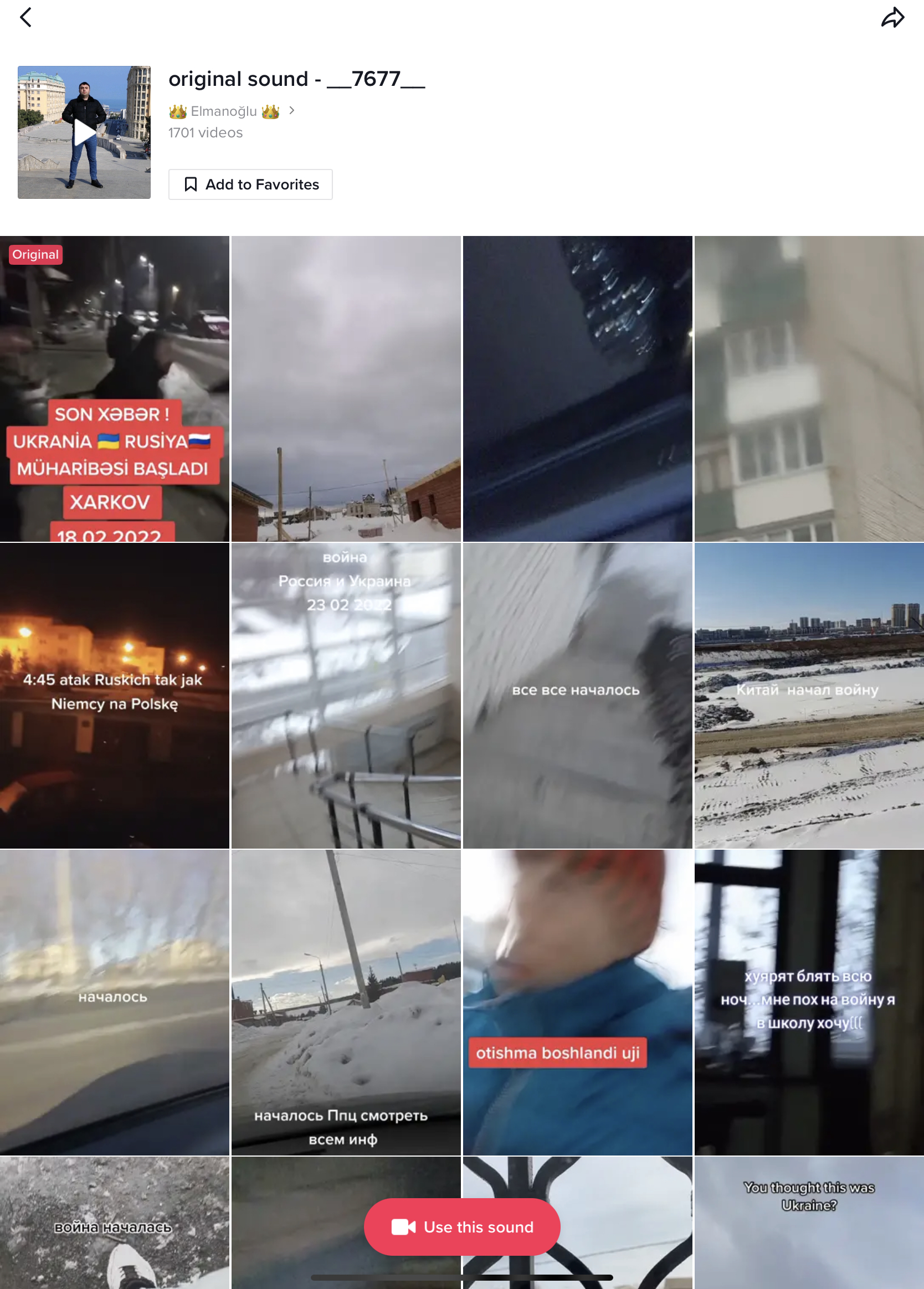 TikTok audio of conflict in Ukraine used over 1700 times