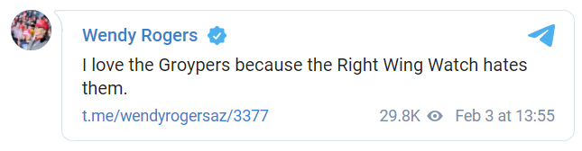 Wendy Rogers says she loves groypers