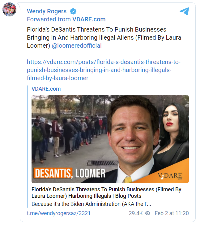 Wendy Rogers promotes VDare