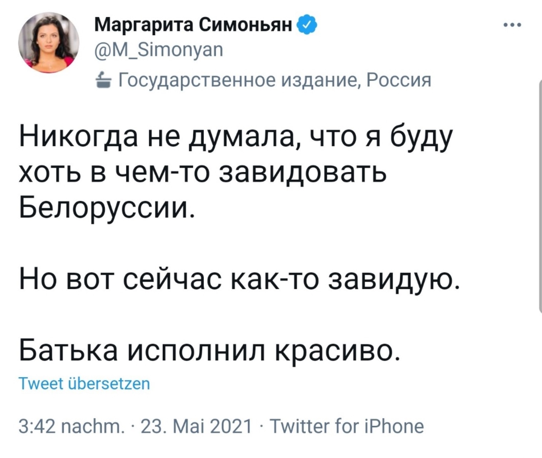 Simonyan tweet in Russian