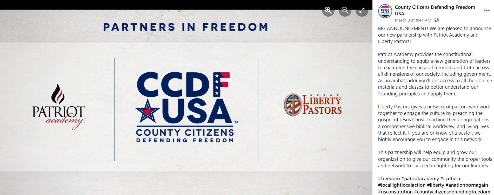 CCDF-USA announcing new partners on Facebook