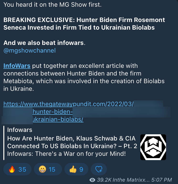 intheMatrixxx Gateway Pundit Infowars Hunter biolabs