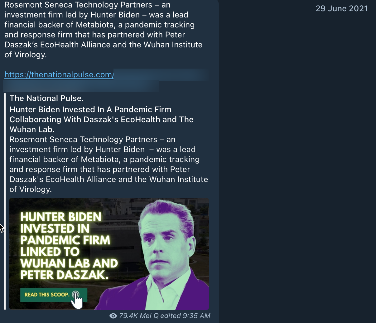 Hunter Biden June 2021 post