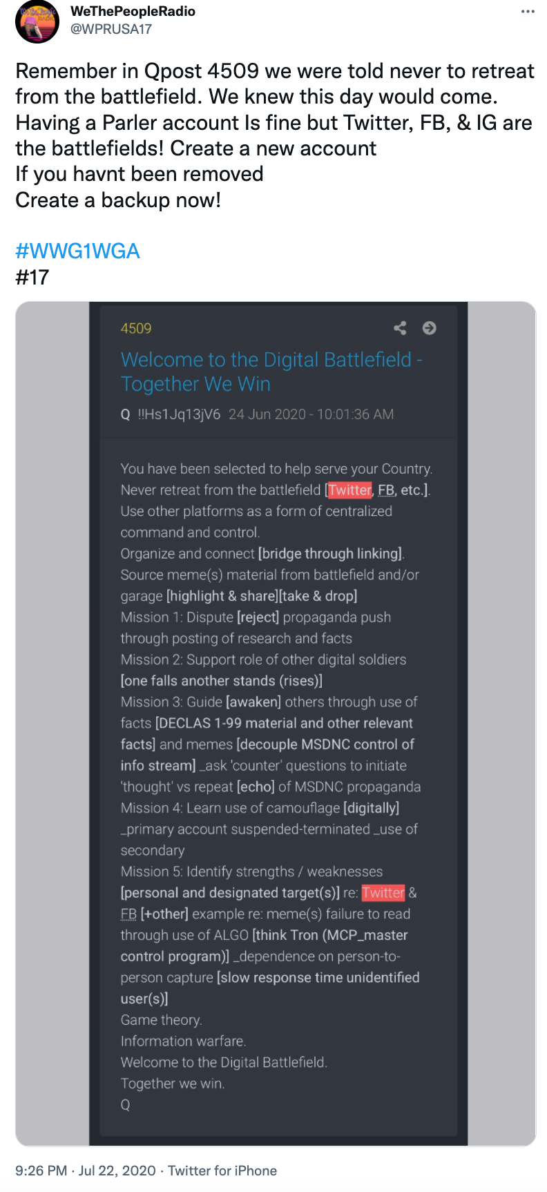 We The People Radio QAnon Twitter