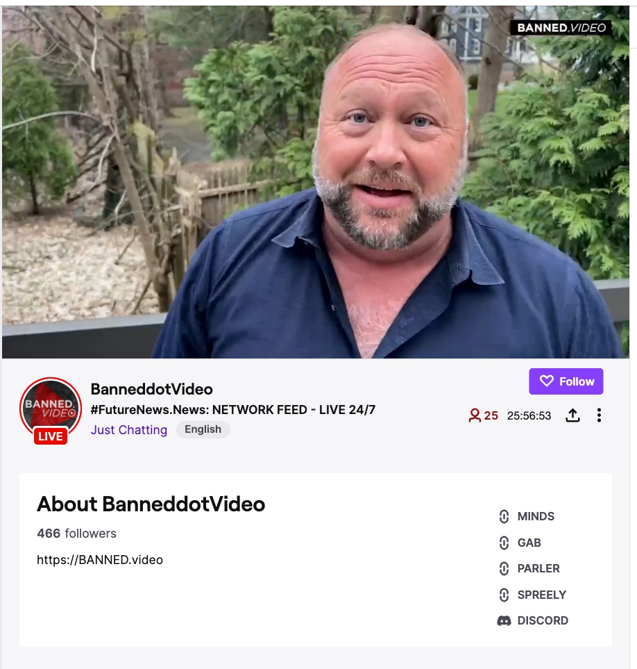 Infowars broadcasting on Twitch