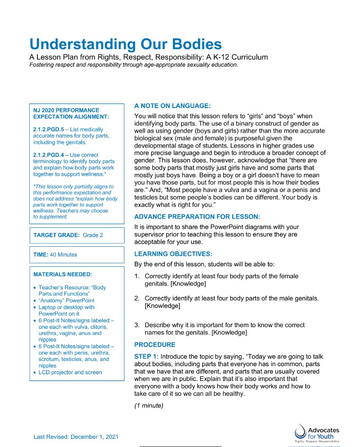 screenshot of sample lesson plan