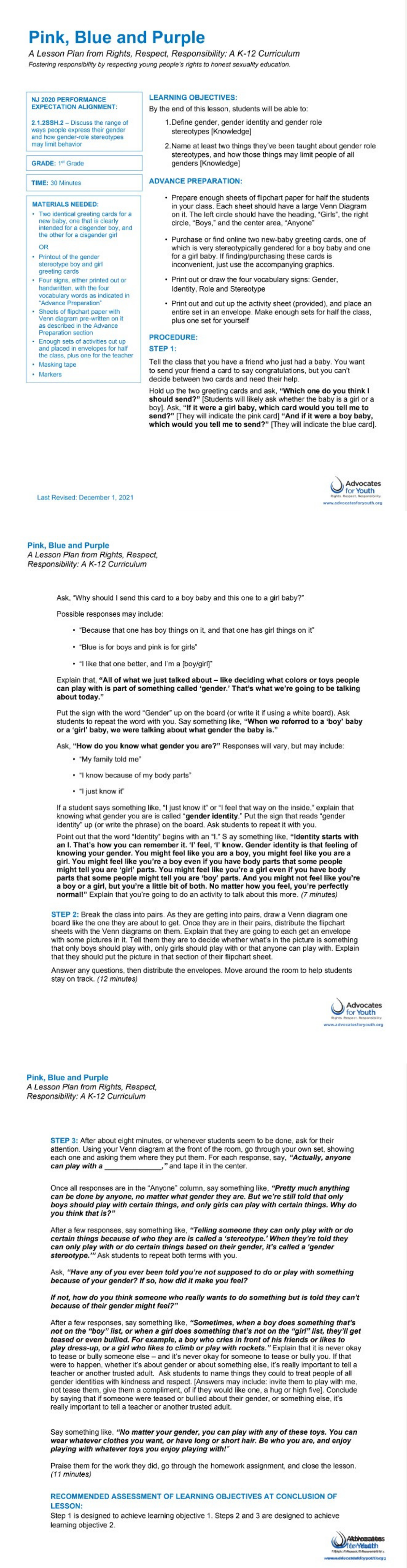 sample lesson plan from a New Jersey school district