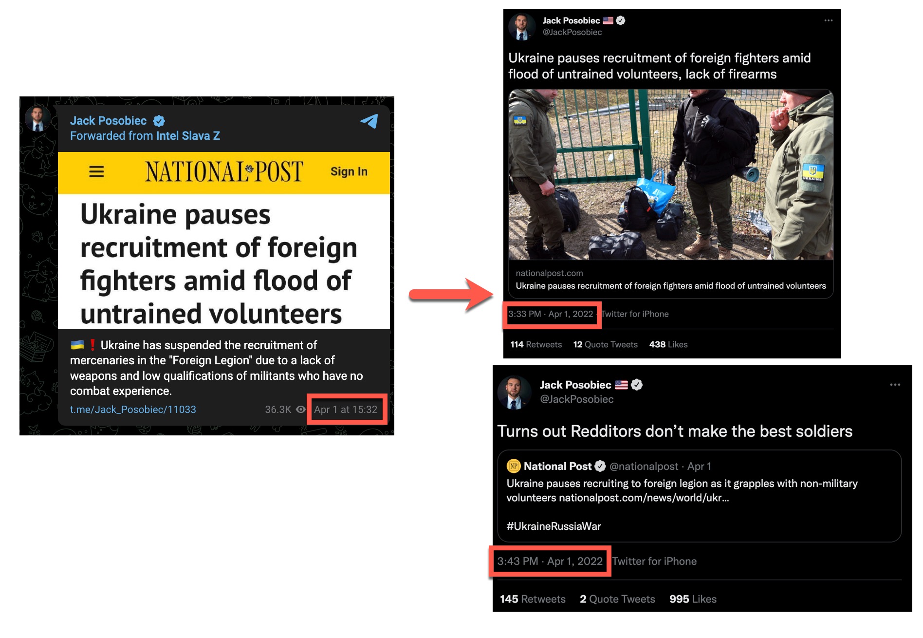 Posobiec Telegram to Twitter April 1 post