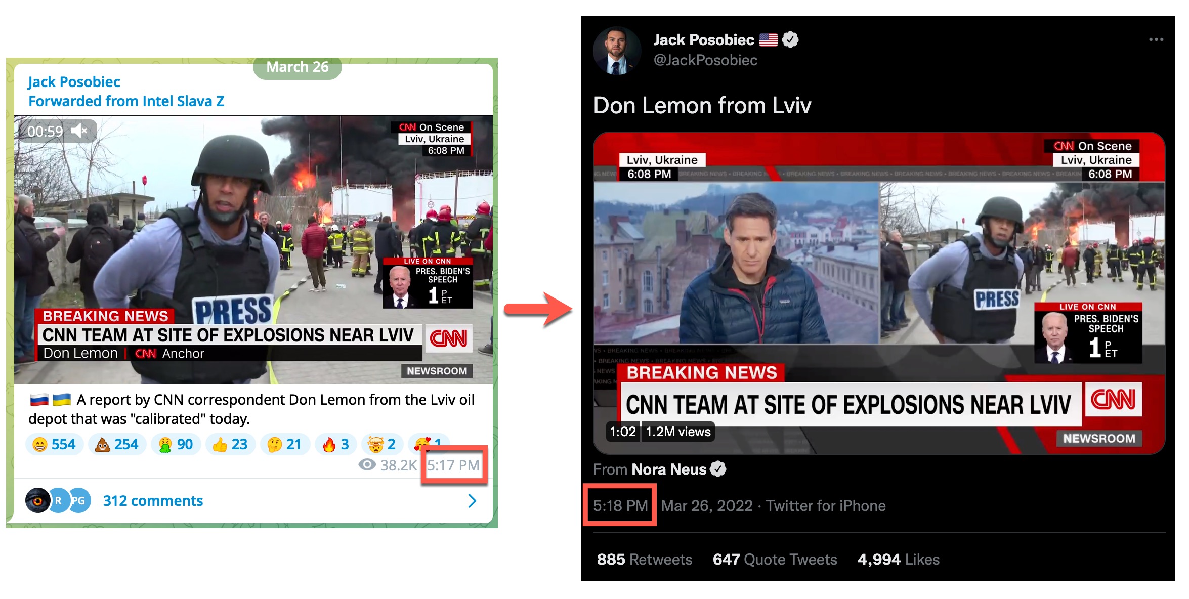 Posobiec Telegram to Twitter March 26 post