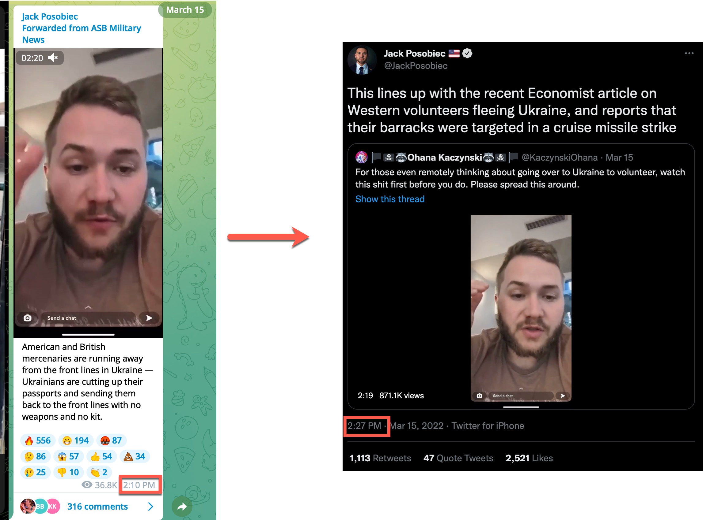 Posobiec Telegram to Twitter March 15 post 2