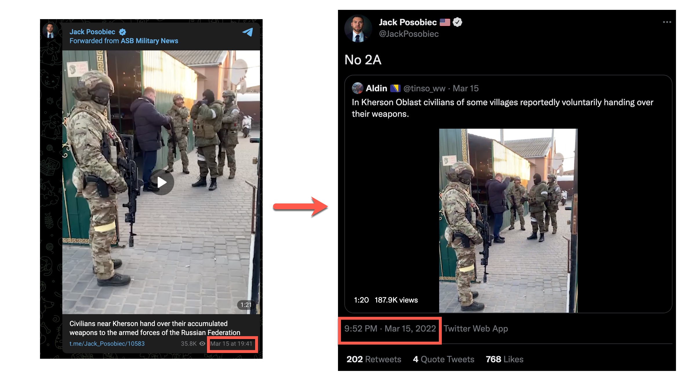 Posobiec Telegram to Twitter March 15 post