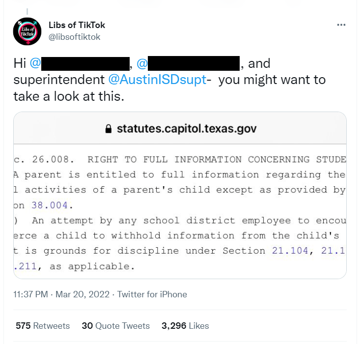 Libs of TikTok Austin ISD tags