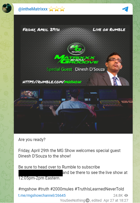 MG Show D'Souza telegram post