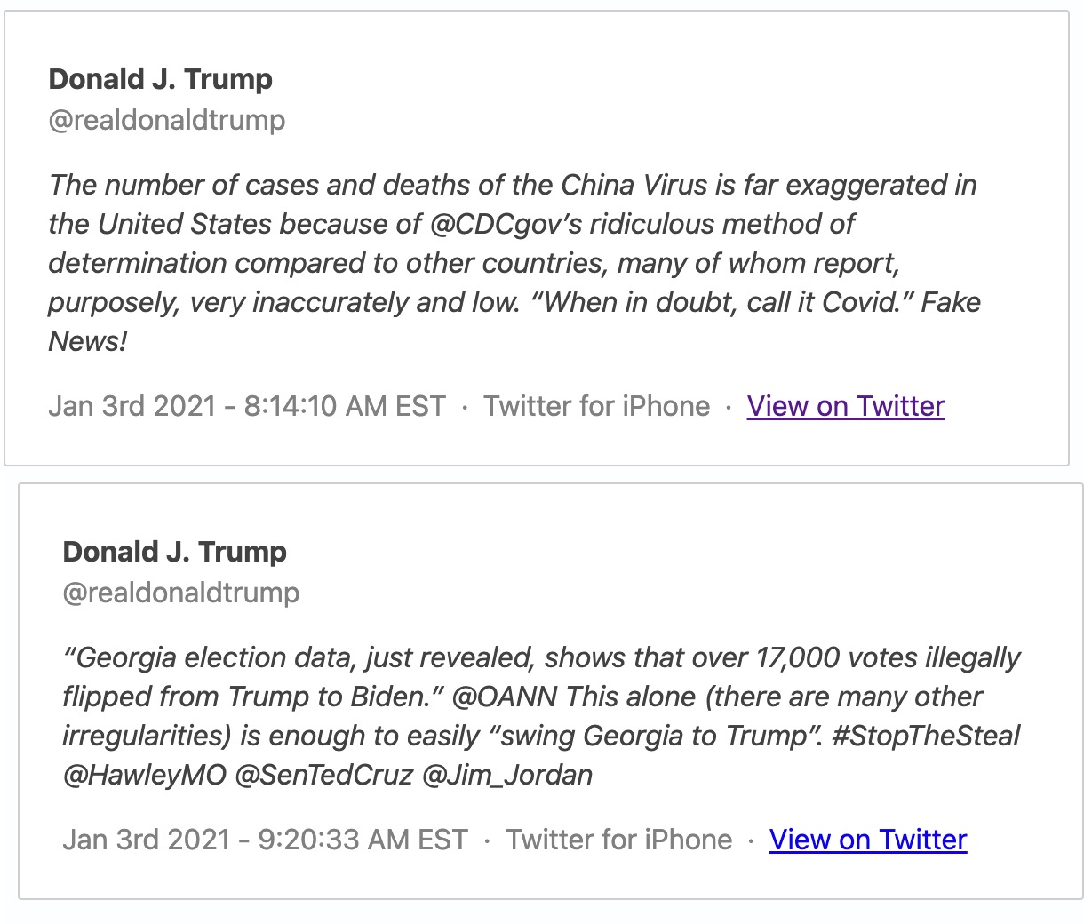 Trump tweets with misinfo