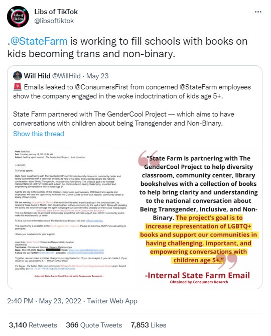 screenshot of Libs of TikTok tweet