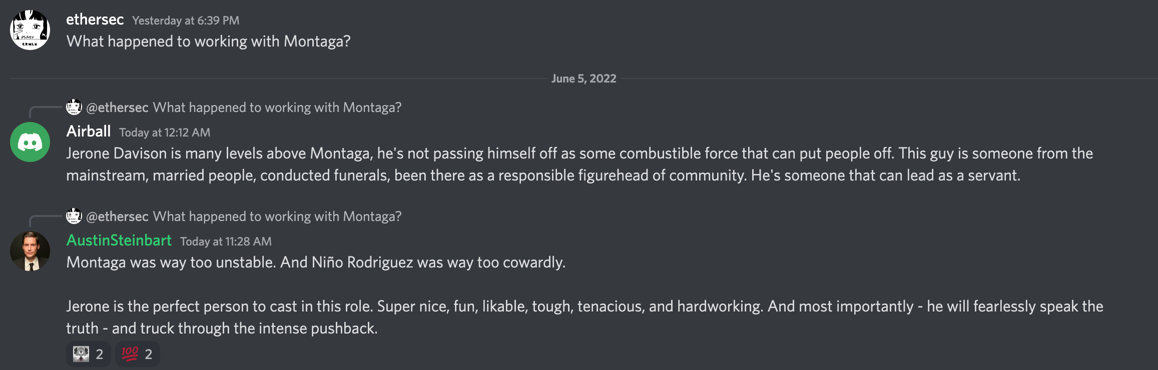 Austin Steinbart Discord post