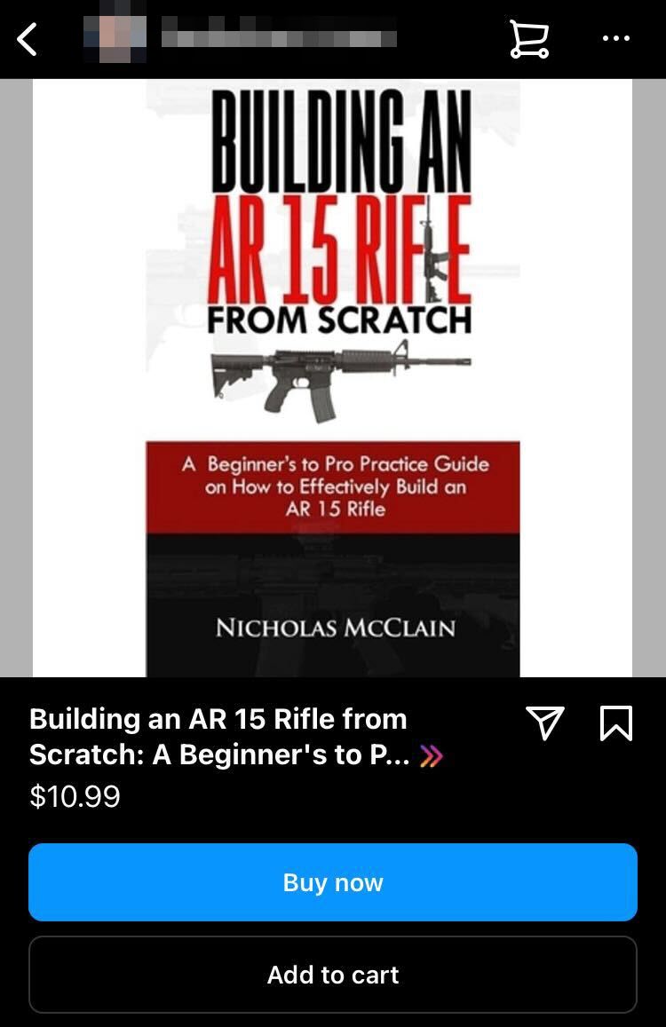A screenshot of a book on how to build an AR-15 for sale on Instagram 