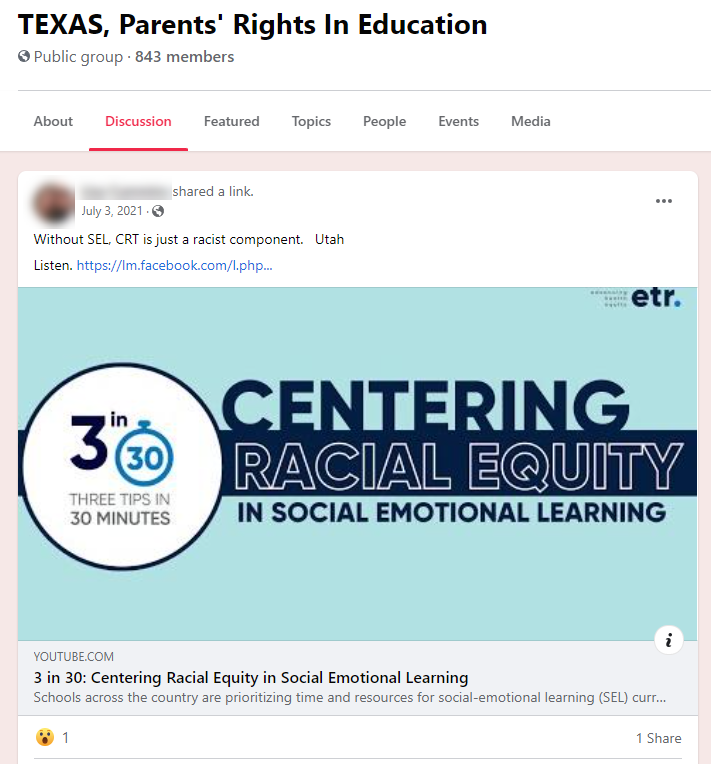 Parent group from Texas on Facebook attacking SEL example 1