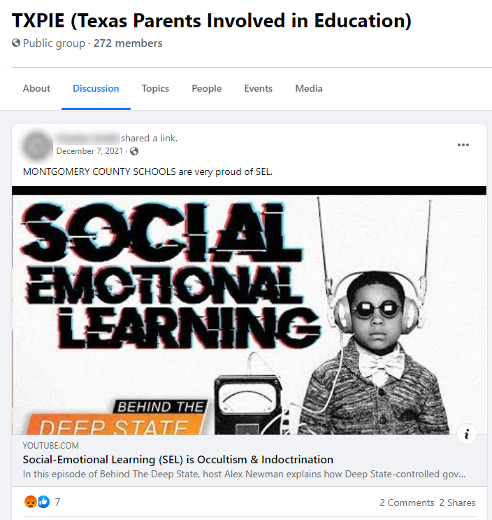 Public Texas parents group anti-SEL post example 4