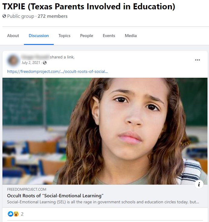 Public Texas parents group anti-SEL post example 5