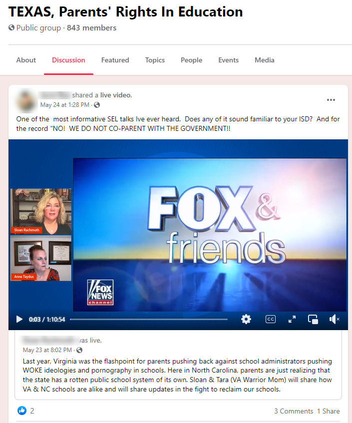Public Texas parents group anti-SEL post example 6