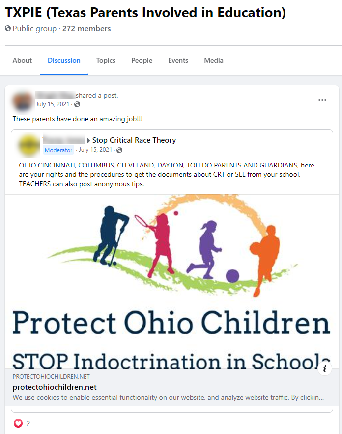 Public Texas parents group anti-SEL post example 7