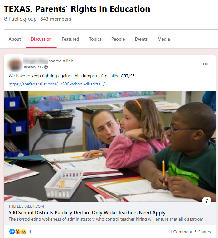 Public Texas parents group anti-SEL post example 8