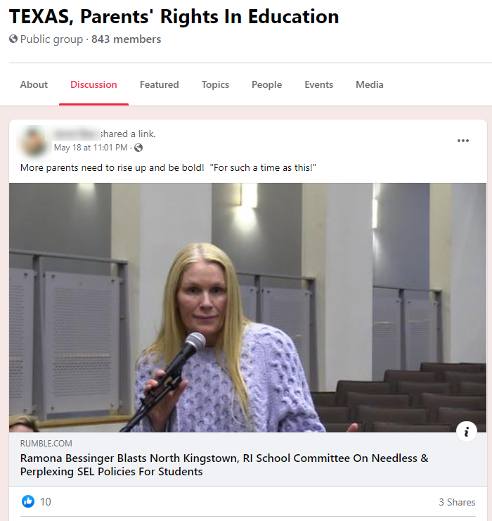 Public Texas parents group anti-SEL post example 9