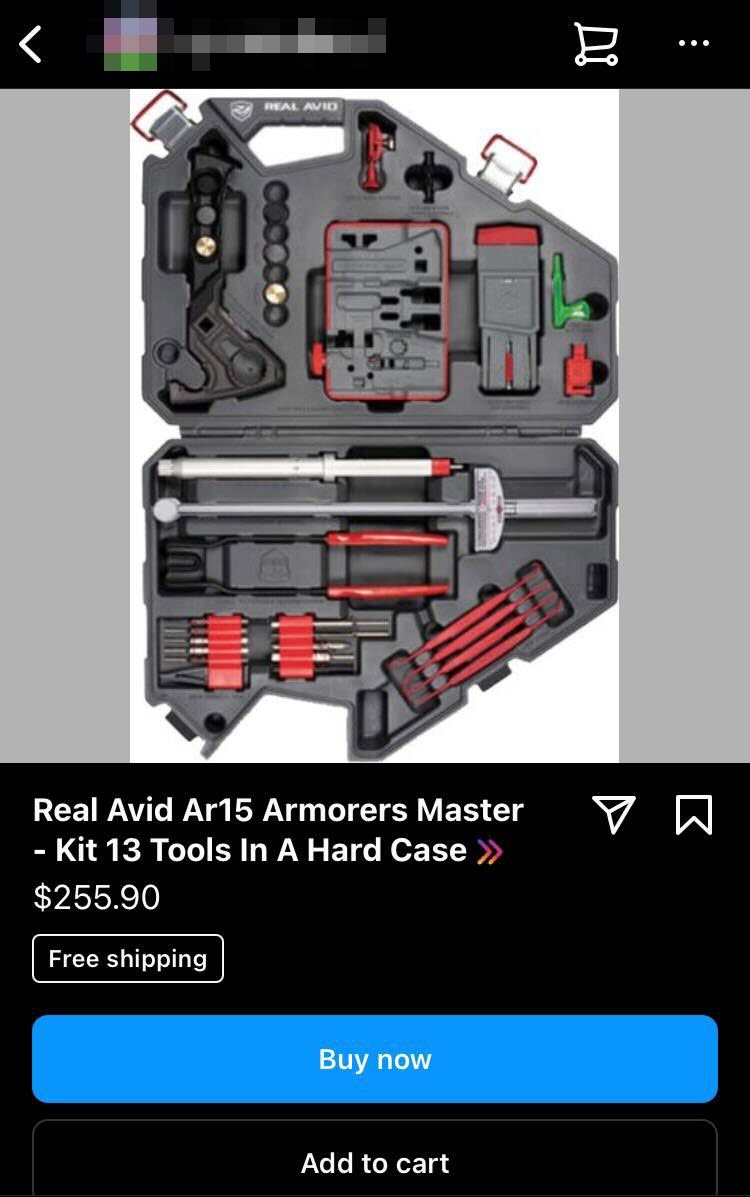 A screenshot of a AR-15 toolkit for sale through Instagram 