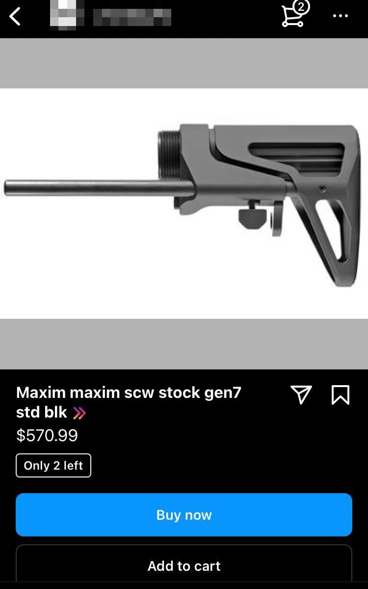 A screenshot of a AR-15 buttstock for sale through Instagram 
