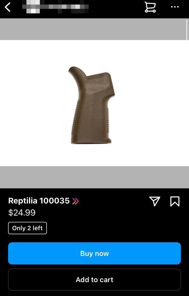 A screenshot of an AR-15 Pistol Grip for sale on Instagram 