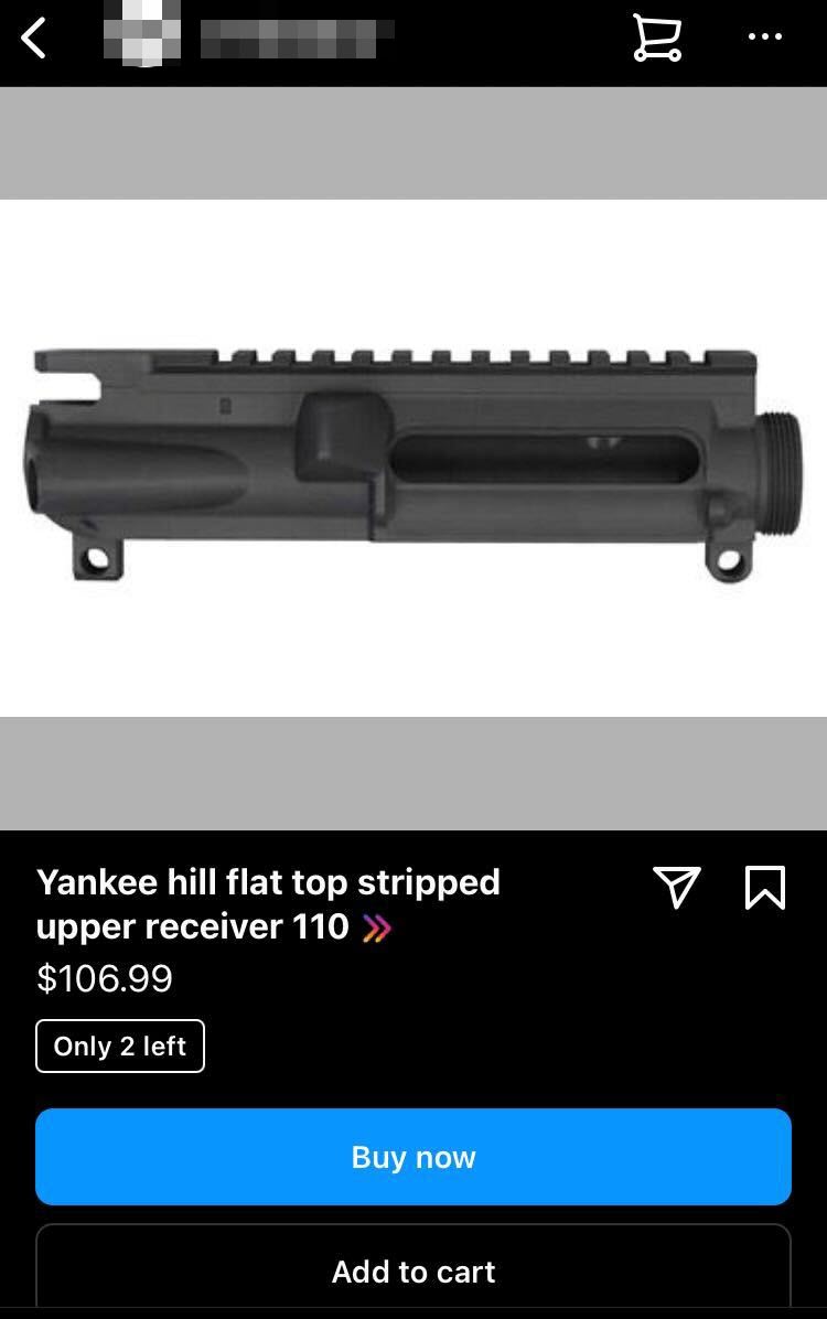 A screenshot of a AR-15 Upper Receiver for sale through Instagram 