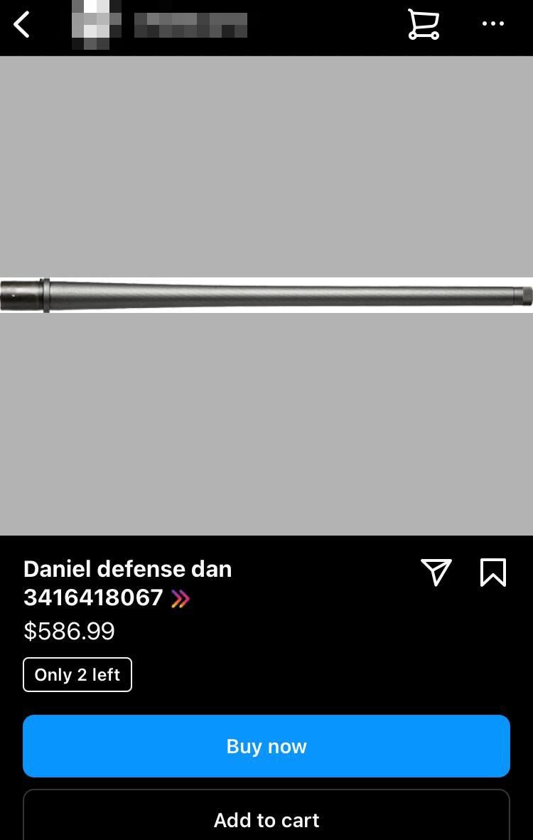 A screenshot of a AR-15 Barrel for sale through Instagram 