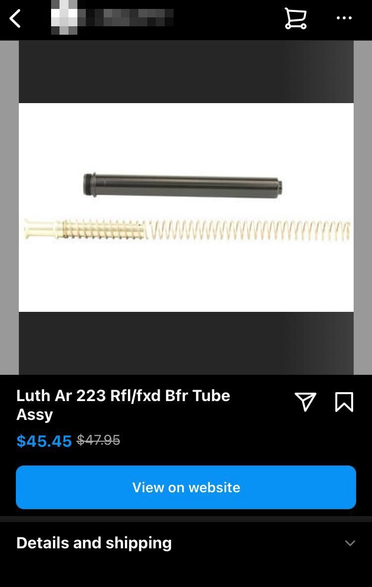 A screenshot of a AR-15 Buffer Assembly for sale through Instagram 