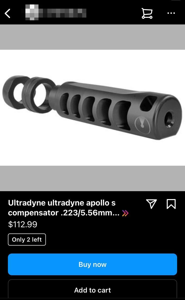 A screenshot of an AR-15 compensator for sale on Instagram 